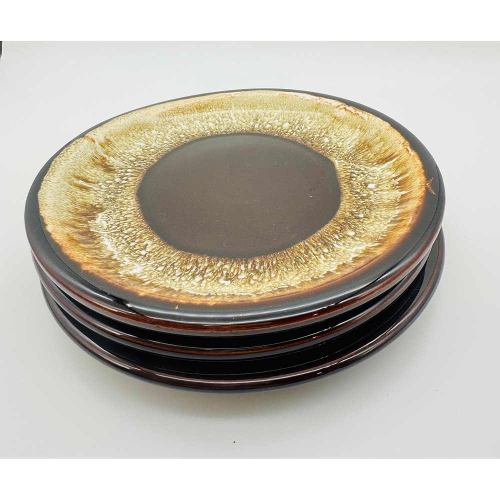 Set of 3 Pfaltzgraff Village Brown Drip Glaze 7.25" Salad Dessert Plates Vintage